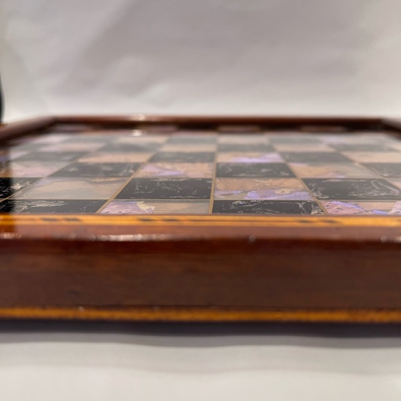 Vintage Chess Checker Board Rare Butterfly Wing Artwork Real inlaid wood BRAZIL - Picture 11 of 16